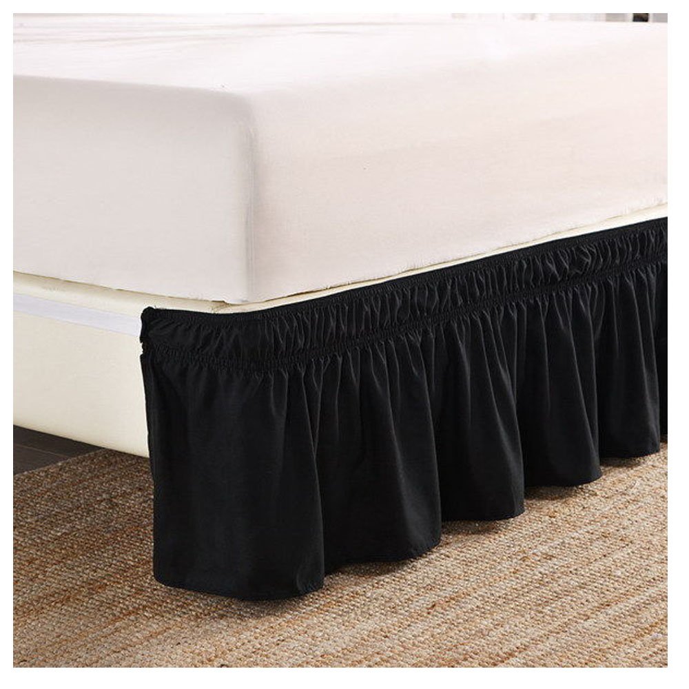 Pleated Three Sides Fabrics Wrap Around Style Egyptian Cotton Elastic 15 inch Drop Dust Bed Skirt for