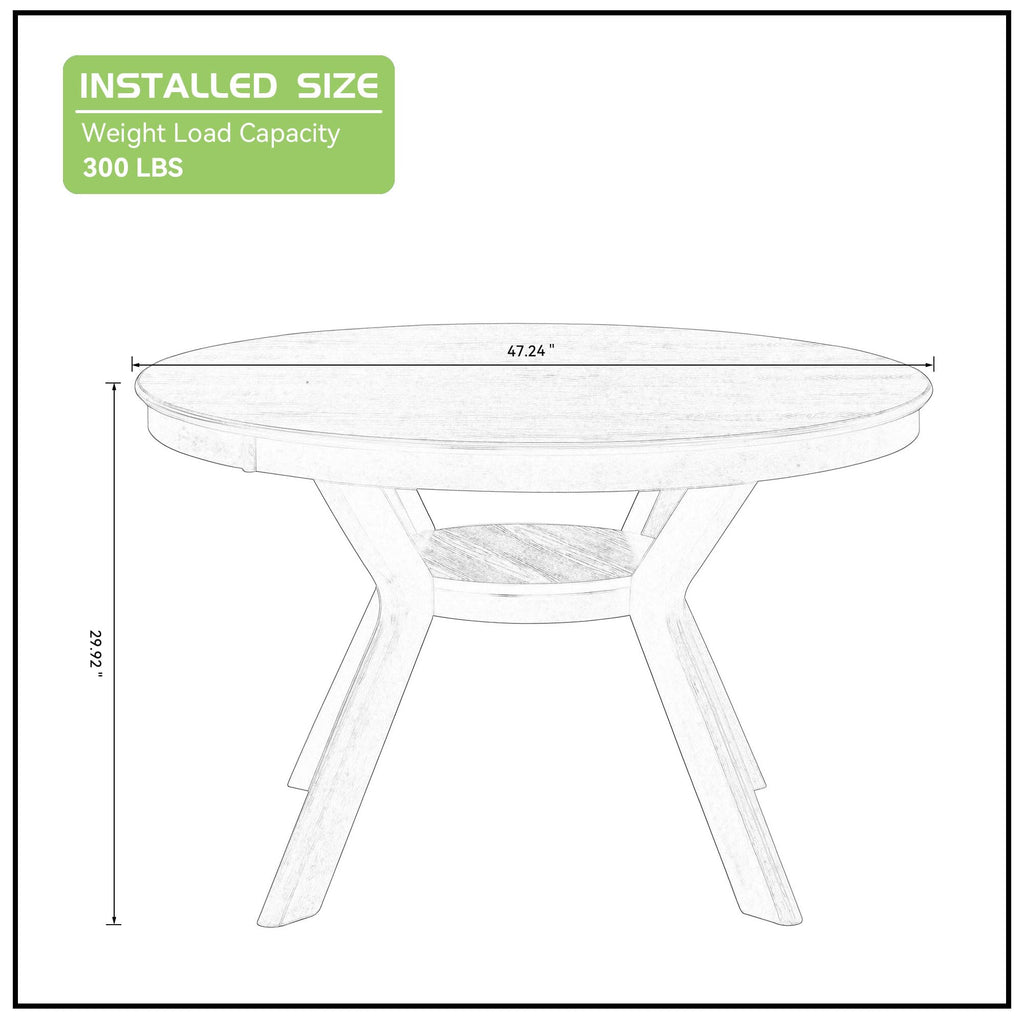 47.2''Round Dining Table for 4, Modern Kitchen Table Wooden Trestle Pedestal Base, Minimalist Elegant Dining Table
