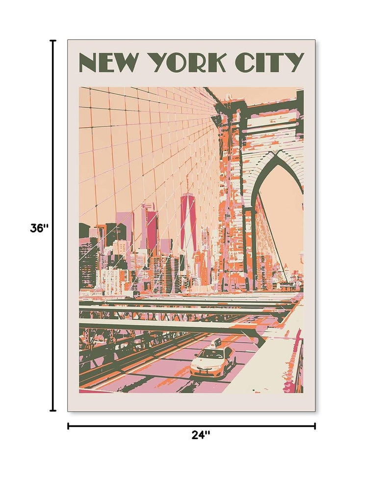 York City Landscape Pink Posters Retro Us Landmarks Scenery Wall Vintage Bridge Canvas Painting Bedroom Wall