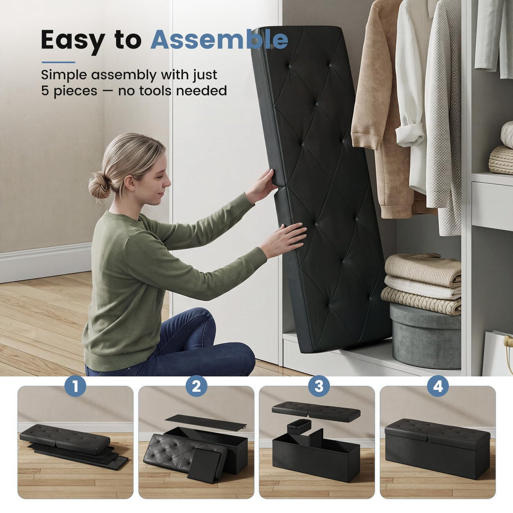 43 Inch Folding Storage Ottoman Bench with Flipping Lid