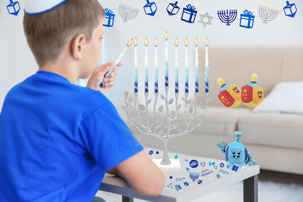 Deluxe Twisted Spiral 45 Blue & White Ombre Hanukkah Candles for All 8 Nights of Chanukah Burn Time 1-Hour - Set of 45