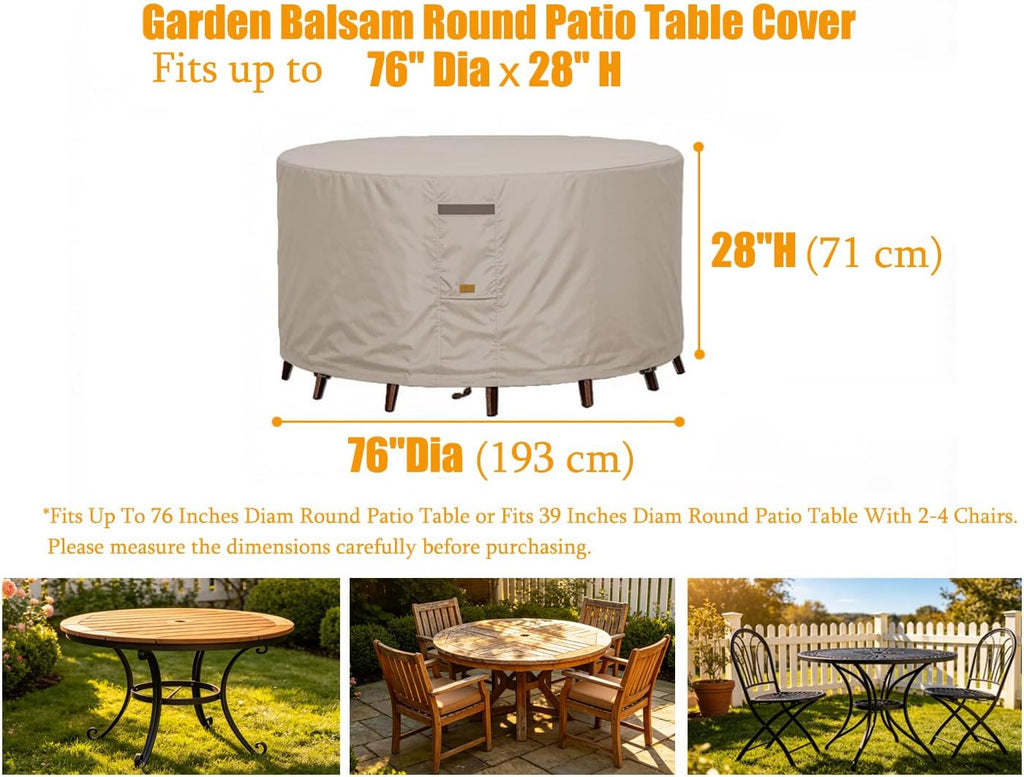 Round Patio Table Cover Outdoor Furniture Waterproof 76" Dia | Patio Furniture Covers 600D Heavy Duty,Outdoor Table