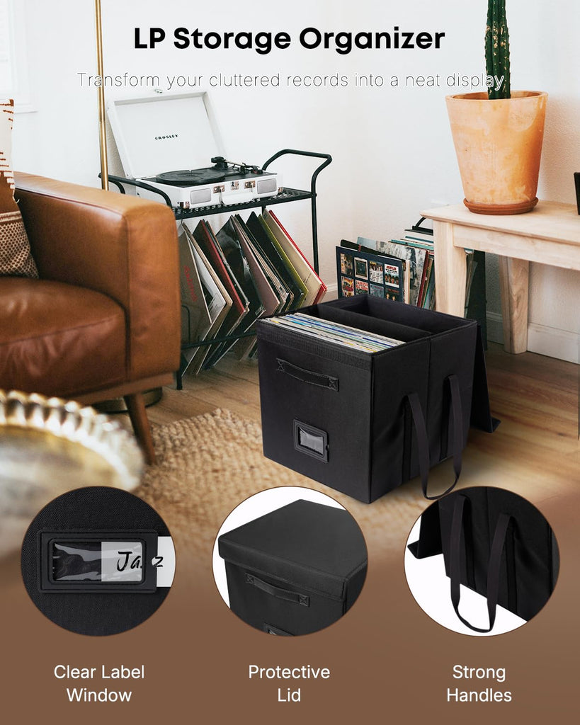 2 Pack Vinyl Record Storage Box with Lid & Handles