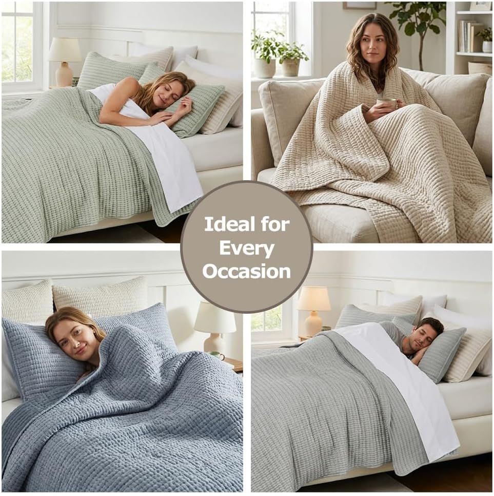 Beige Pick Stitch Oversized King Quilt Set, California King Striped Lightweight Soft Summer Spring Bedspread, Bamboo