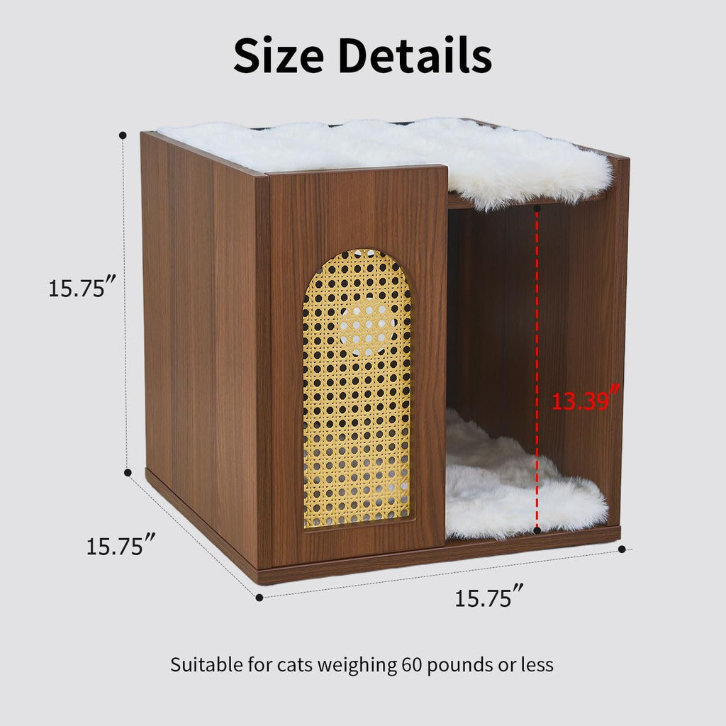 Wooden Indoor Cat House Suitable for Pets Under 66 Lbs, for Large Cats, Sturdy & Durable Semi-Enclosed Cat Bed Condo