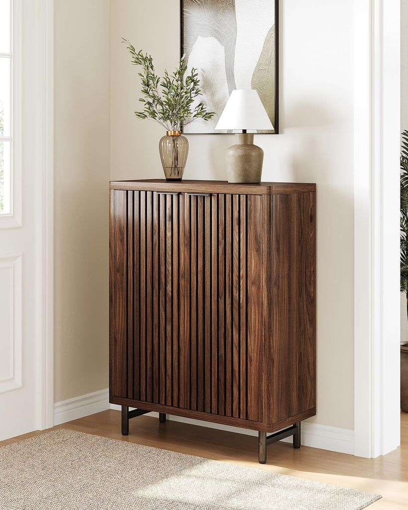 6-Tier Shoe Cabinet with Doors for Up to 24 Pairs, Large Wooden Shoe Storage Cabinet with Adjustable Shelves, Retro