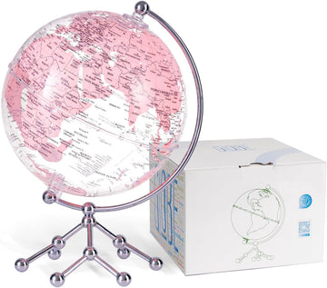 Decorative 8" Pink Earth Globe with Stand - Rotating Desktop Map for Kids, Educational World Globe with Detailed Map
