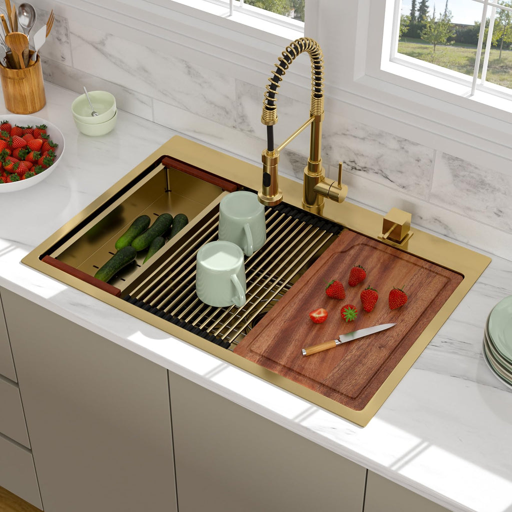 33 Drop In Workstation Kitchen Sink Gold