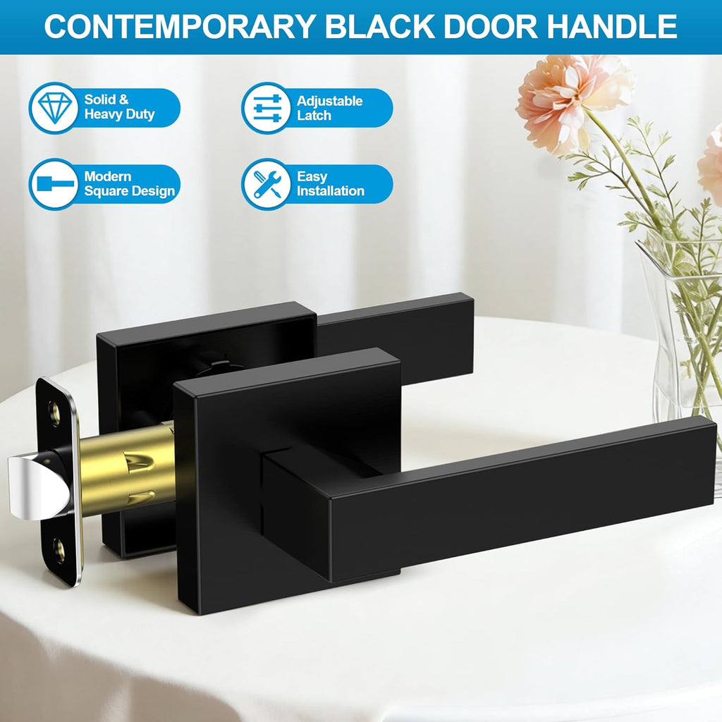 8 Pack Matte Black Door Handles Interior, Passage Door Knobs Closet Door Levers