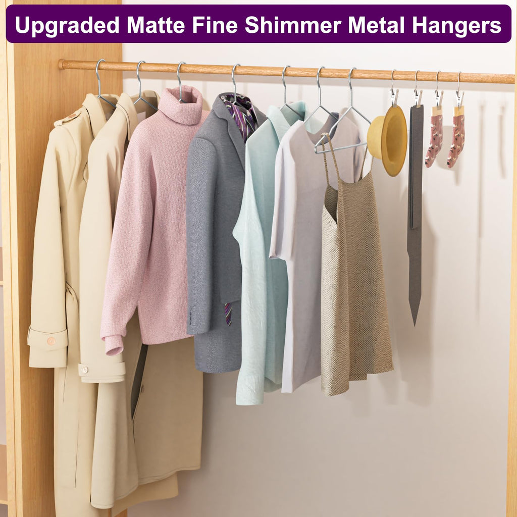 Metal Wire Hangers 60 Pack, Metal Coat Hangers with 5 Clips