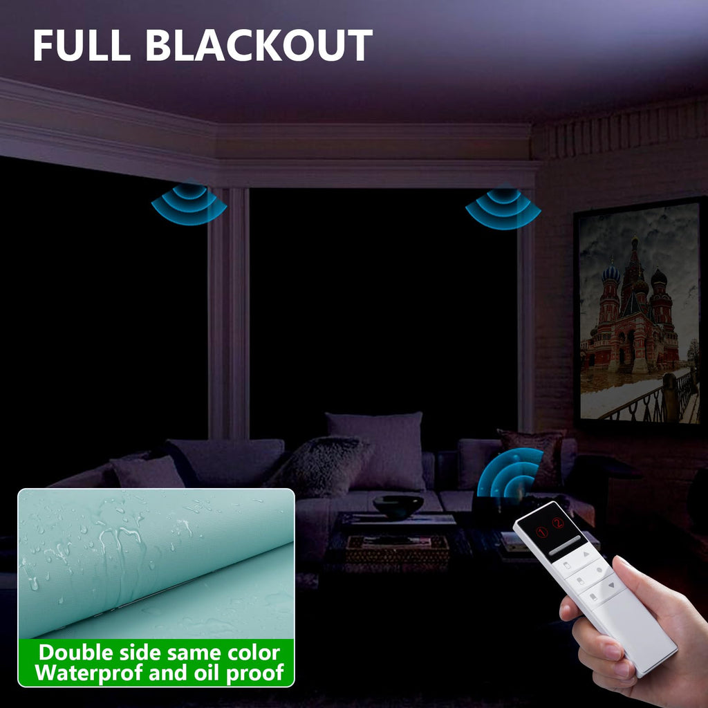 Motorized Blackout Window Blinds Customize Width (21-92 in) Remote Control Wireless and Rechargeable Roller Shades