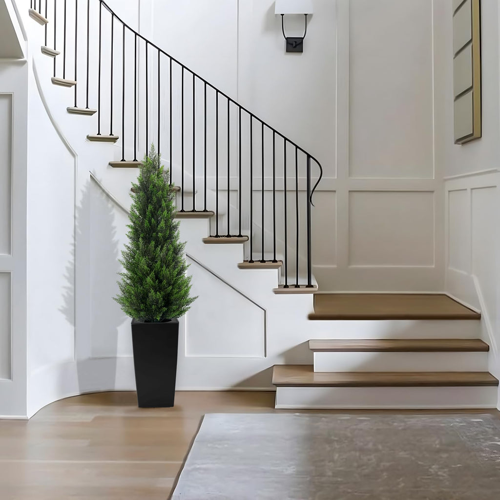 Artificial Cedar Trees for Outdoors, 5ft 2-Pack White Square Planter