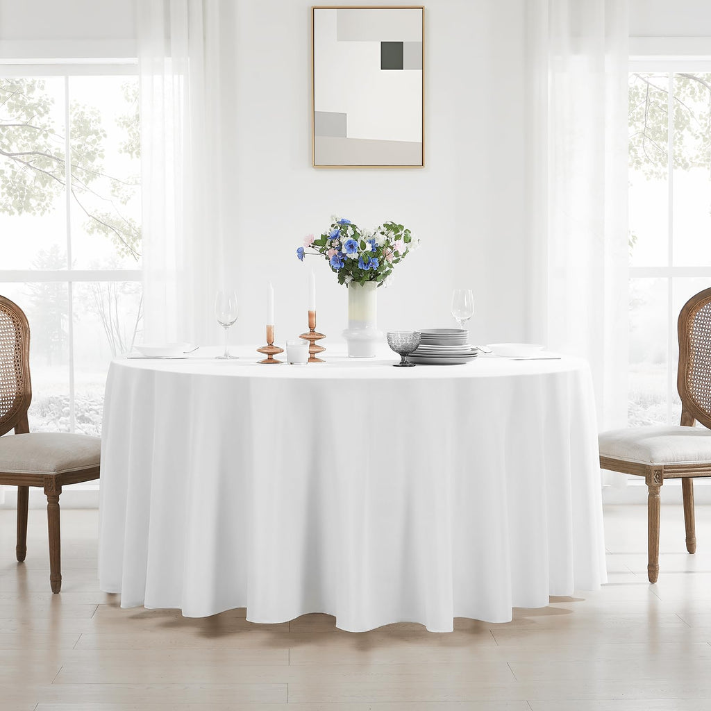 6 Pack White Round Tablecloths 120 Inch for Dining Tables