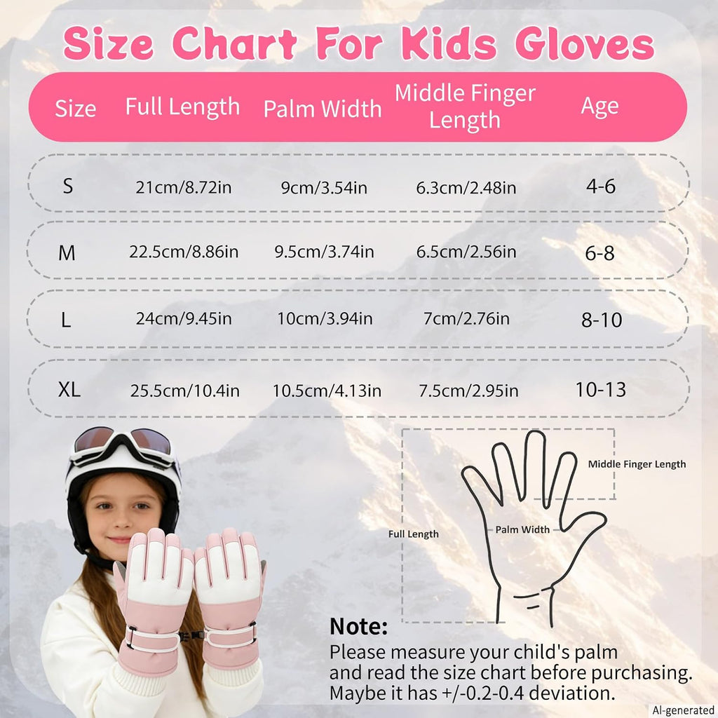 Kids Waterproof Ski Winter Gloves Cold Weather Warm Fleece Snowboard Snow Mittens Gifts for Boys Girls Windproof