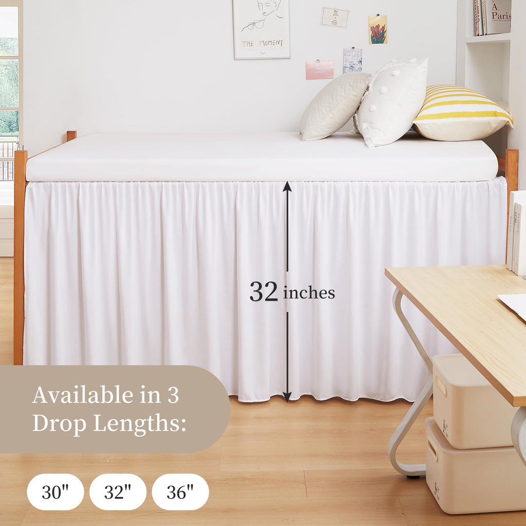 Dorm Bed Skirt, Twin XL with 32 Inch Drop, White