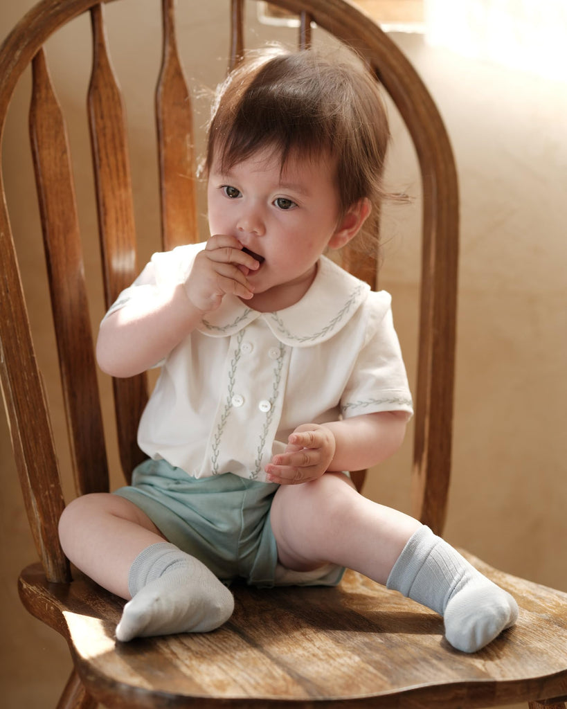 Baby Boy Piece Outfit Spanish Vintage Sage Green Peter Pan Collar