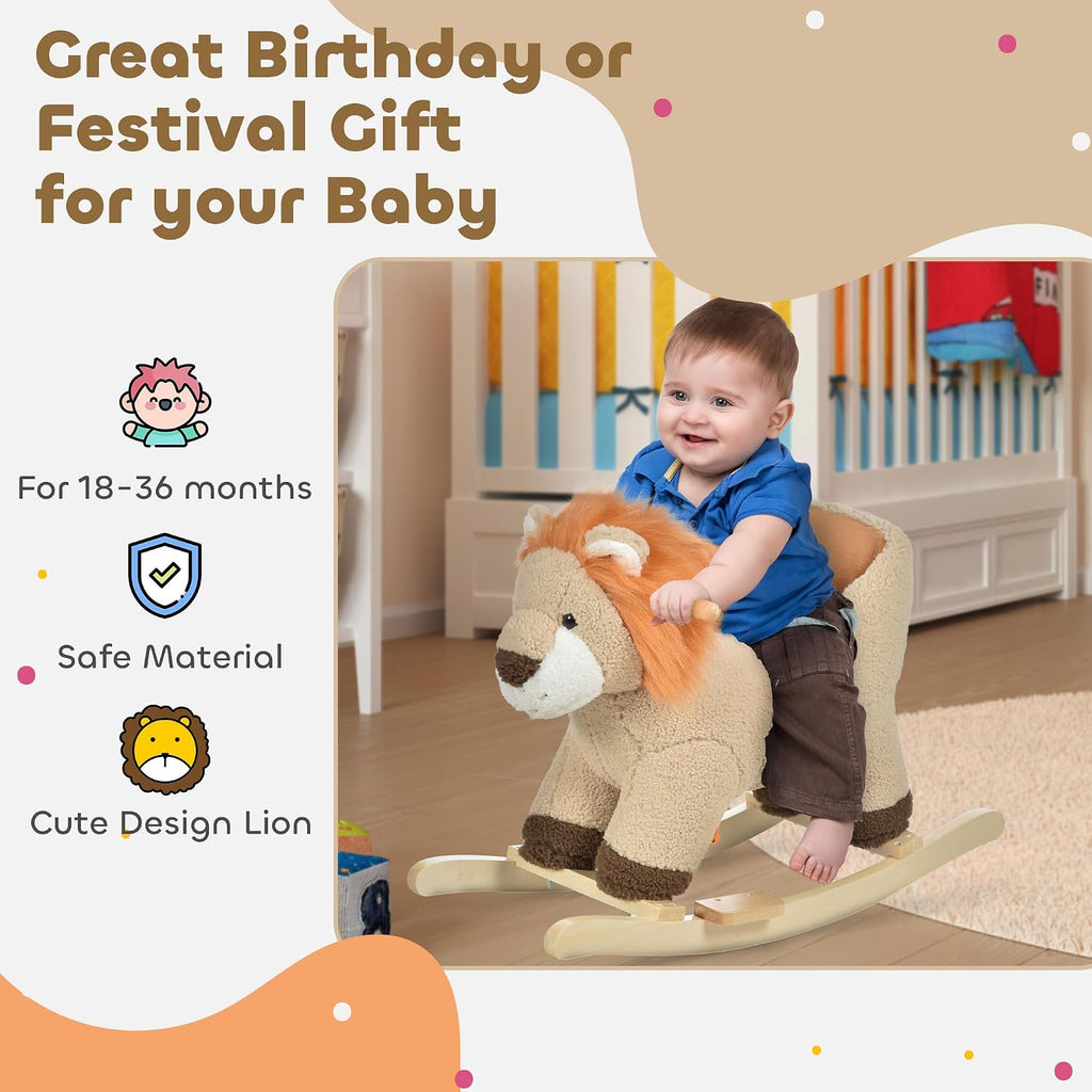 Baby Rocking Horse Lion Ride-On Sound Seat Belt 18-36 Months Brown