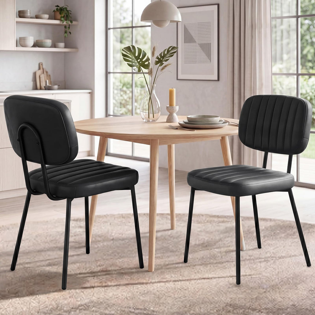 Dining Chairs Set of 2, Mid Century Modern Kitchen Chairs, Black