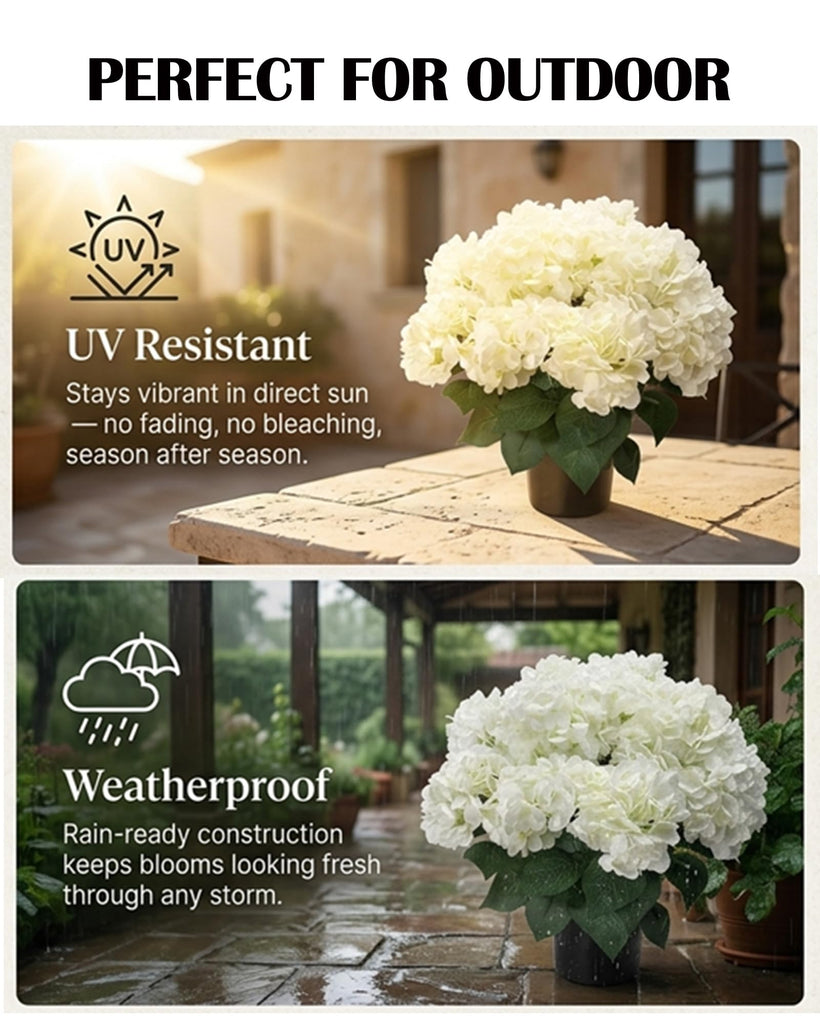 20" Artificial Plants Outdoor in Pots, UV Resistant Faux Bushes for Front Porch, Realistic White Fake Garden Entryway