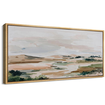 Extra Large Framed Canvas Print Wall Art Soft Abstract Desert Landscape Illustrations Modern Art Calm Warm - 60"" x30