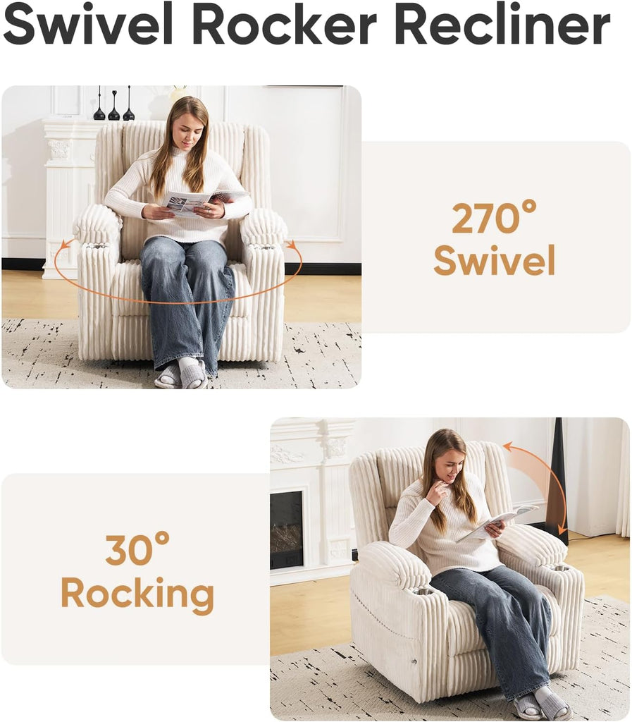 Oversized Power Recliner Chair with Massage and Heat, Swivel Rocker Recliner Chair for Adults with Arm Storage