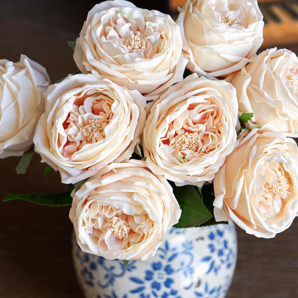 Fake Flowers for Decoration Home Decor Artificial Flowers Austin Rose Peony Latex Fake Flower Living Room Decoration - Set of 4