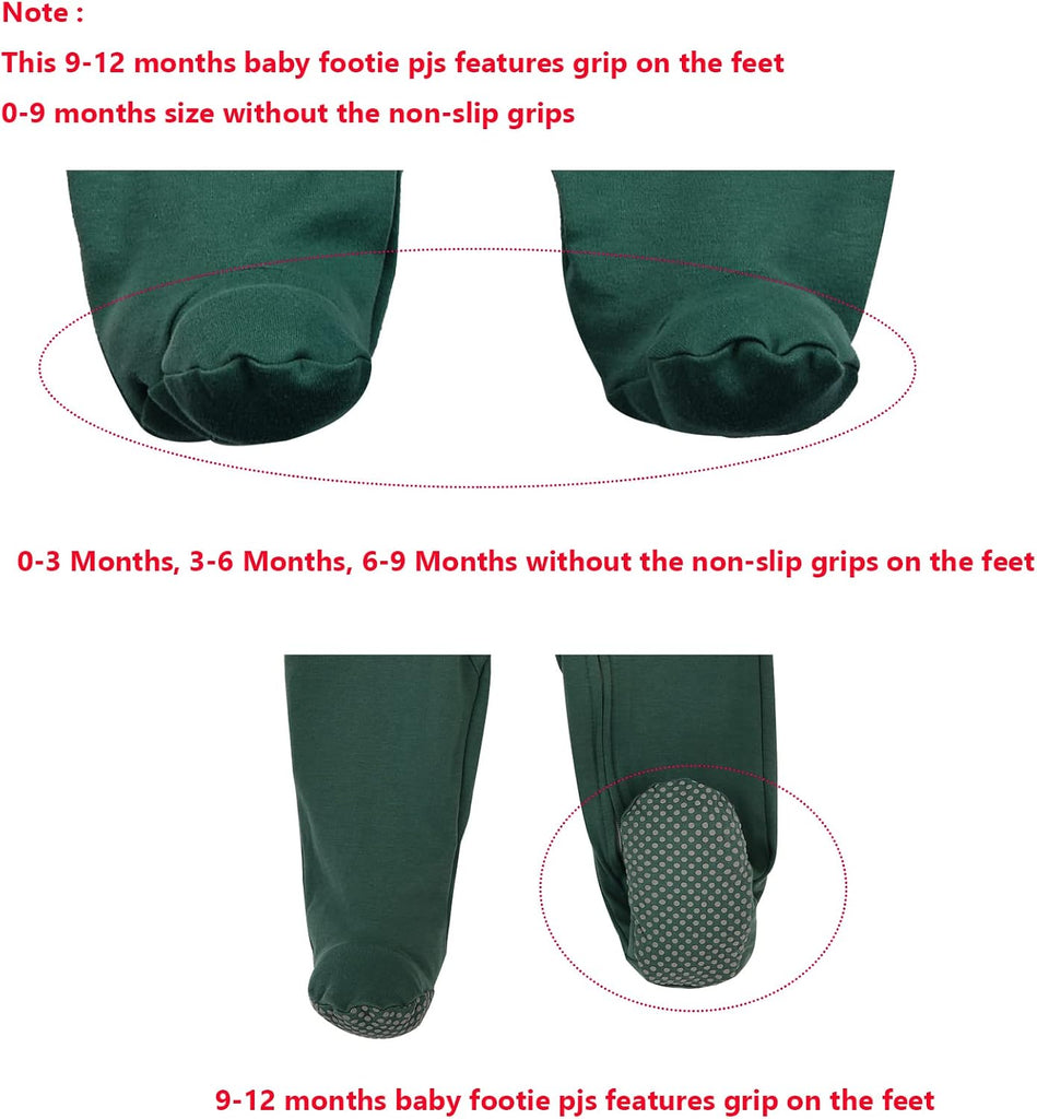 Footie Pajama with Mitten Cuffs, Double Zipper Infant Cotton clothes Sleeper Pjs, Footed Sleep Play