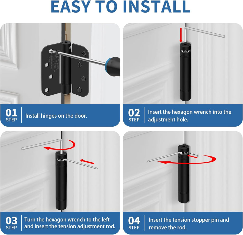4 Inch Self Closing Door Hinges, 5/8" Radius Corners Spring Loaded Hinges , Garage, Front and Back Door, UL Listed
