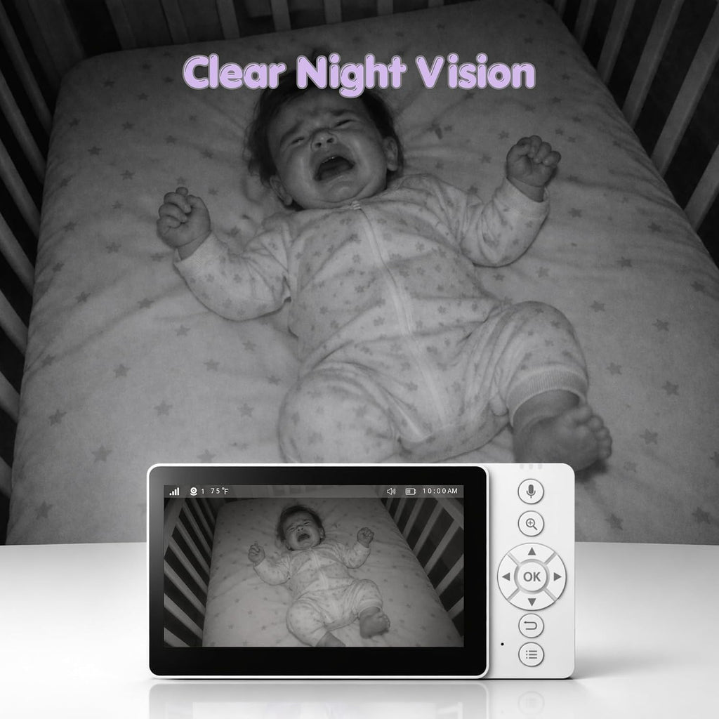 5" 720P HD Video Baby Monitor with Camera and Audio, No WiFi, No App