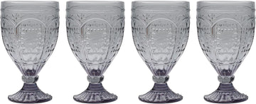Fitz and Floyd Trestle Glassware Ornate Goblets, Set of 4, Smoke