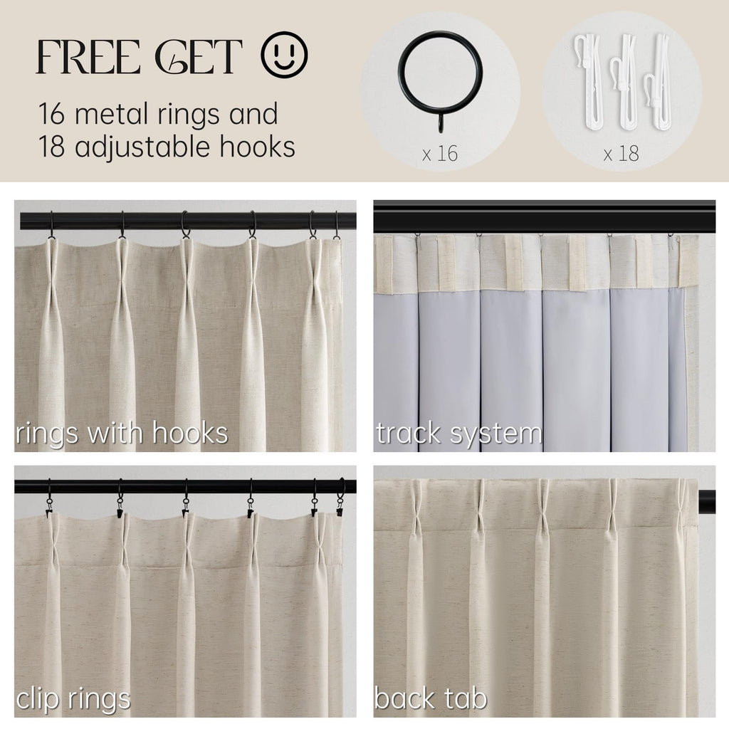 100% Blackout Pinch Pleated Beige Curtains 95 Inches Long 2 Panels