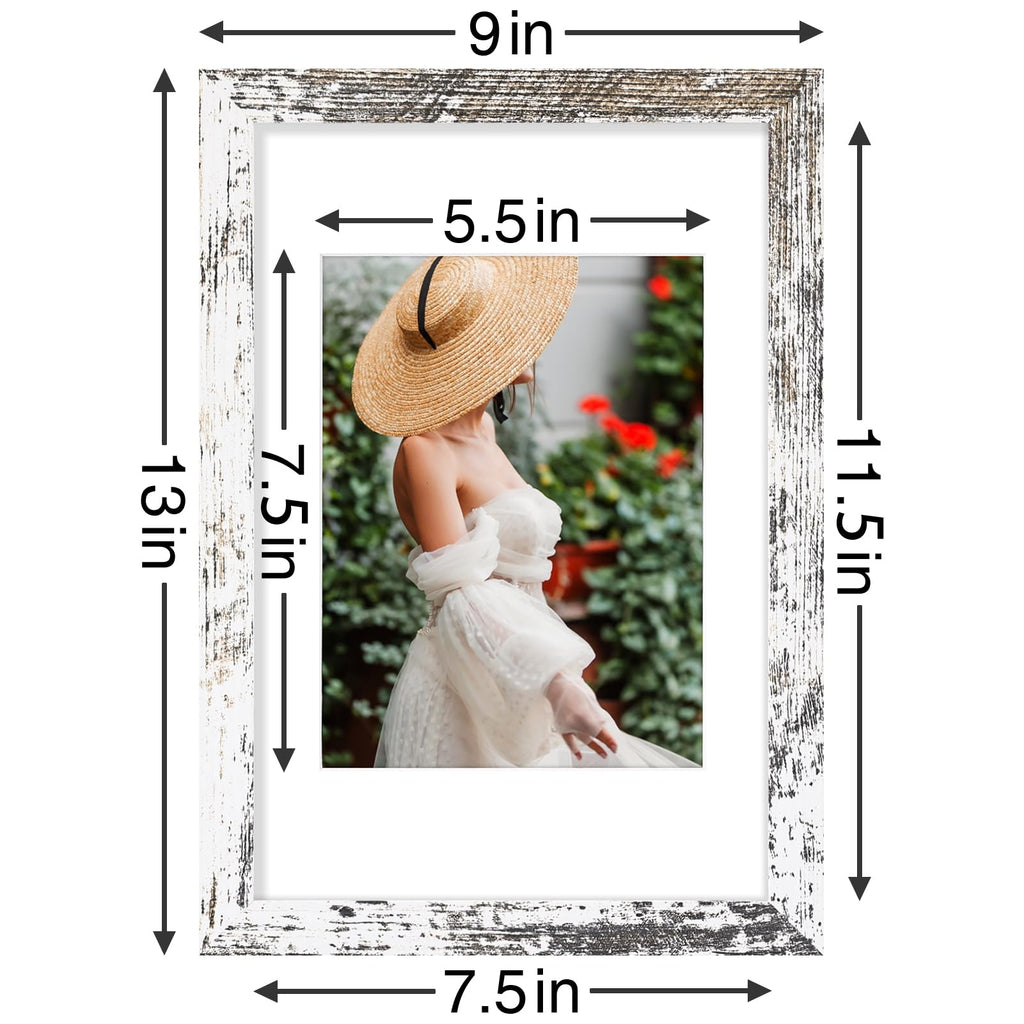8x12 Picture Frames Set of 9, Wall & Tabletop, Distressed White