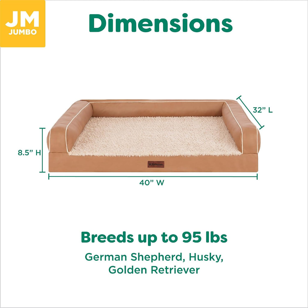 Orthopedic Dog Sofa Bed - Memory Foam Couch with Bolsters, Textured Plush & Water-Resistant Cover, Washable Cover