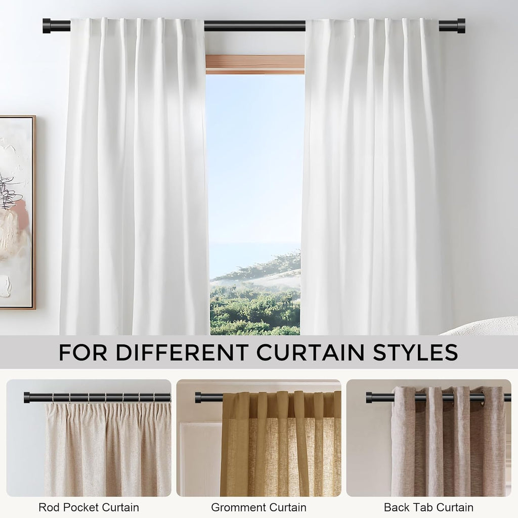 Curtain Rods for Windows (4-7 Feet),Black 1'' Diameter Drapery Rods with End Cap Style Design,Modern