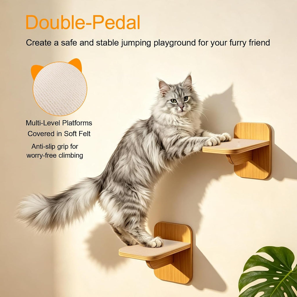 Wall-Mounted Cat Hammock with 2 Wooden Perching Steps-a Suspended Solid Wood wall-Mounted cat Shelf Set Suitable