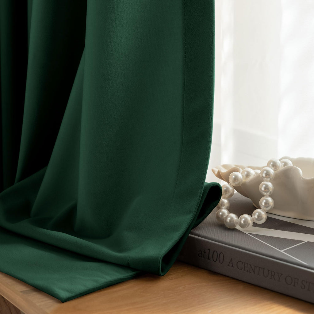 Velvet Curtains Living Room Dark Green 52x108 2 Panels