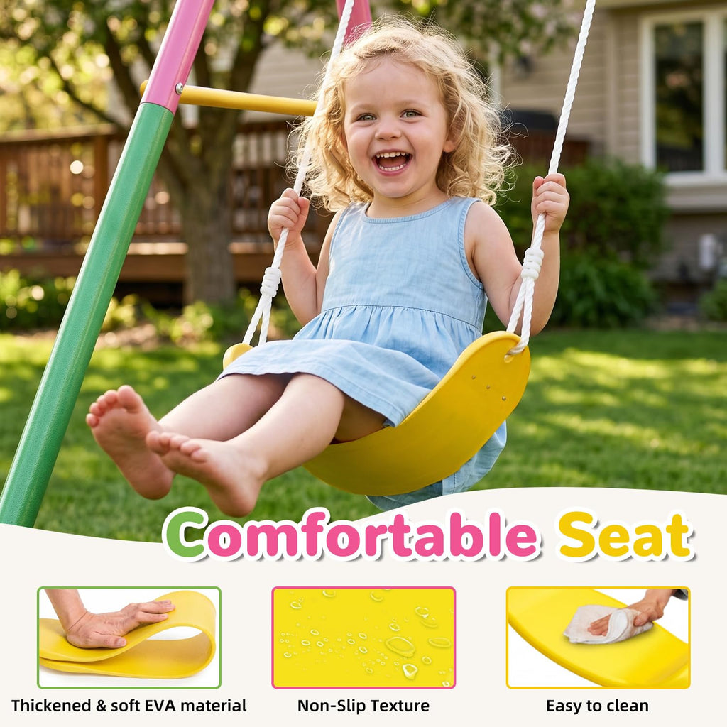 Swing Set for Backyard with Stand, Swing Heavy Duty 440lbs Metal Outdoor Swing Stand, Contain 1 Saucer & 1 Belt seat