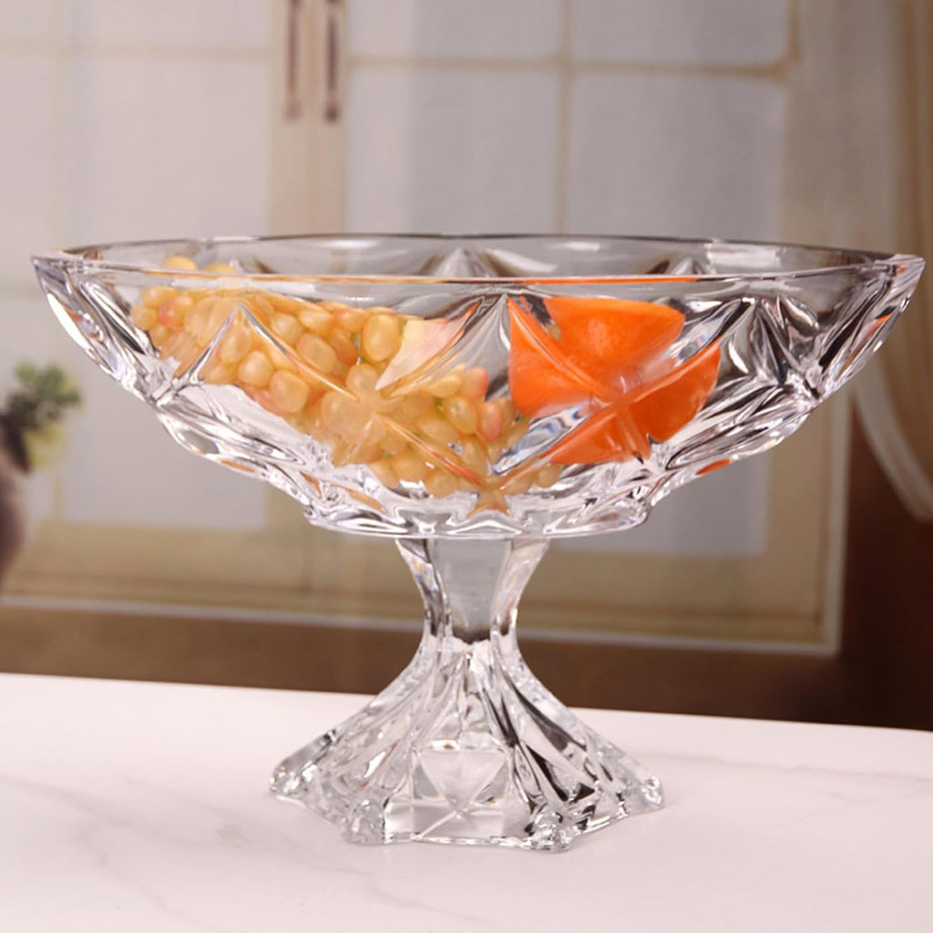 Crystal Bowl, Salad Bowl, Oval Serving Bowls Clear Crystal Glass Decorative, Fruit Plate with Cut Pattern, Table