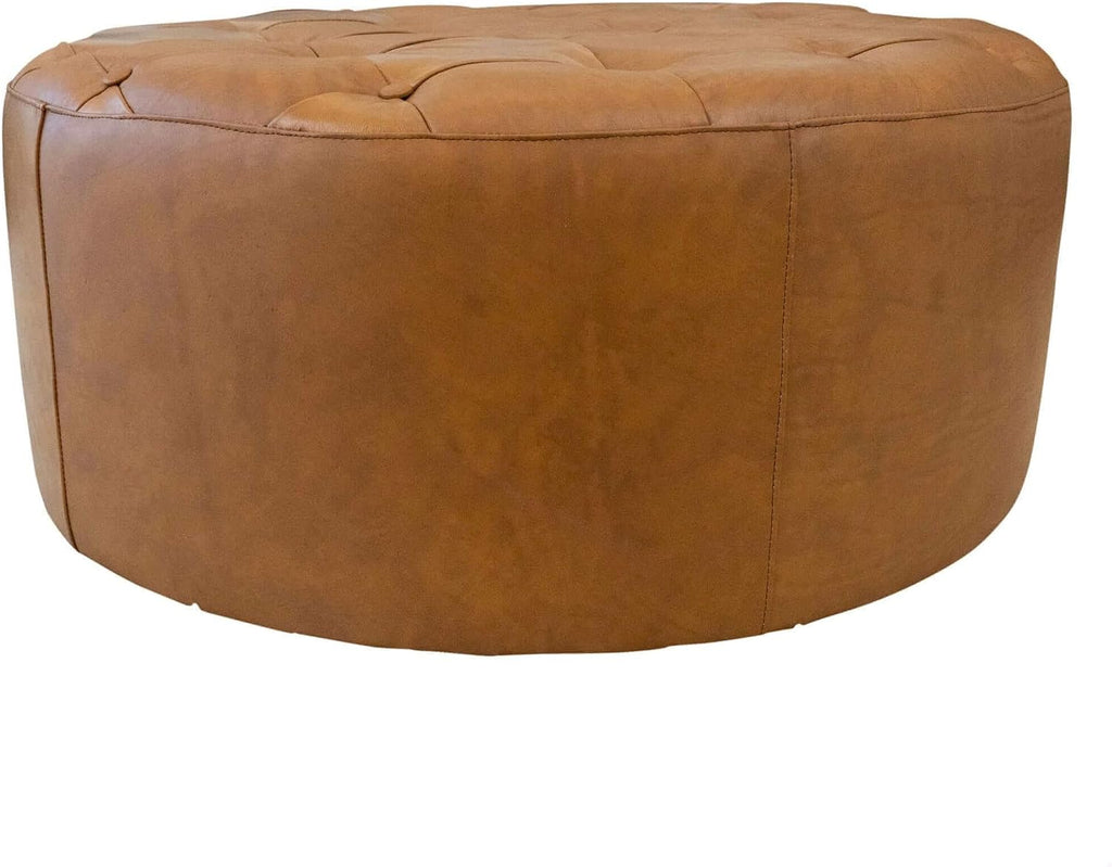37.4" Round Leather Ottoman, Mid-Century Modern Tufted Pouf Ottoman Foot Rest, Oversized Coffee Table Ottomans