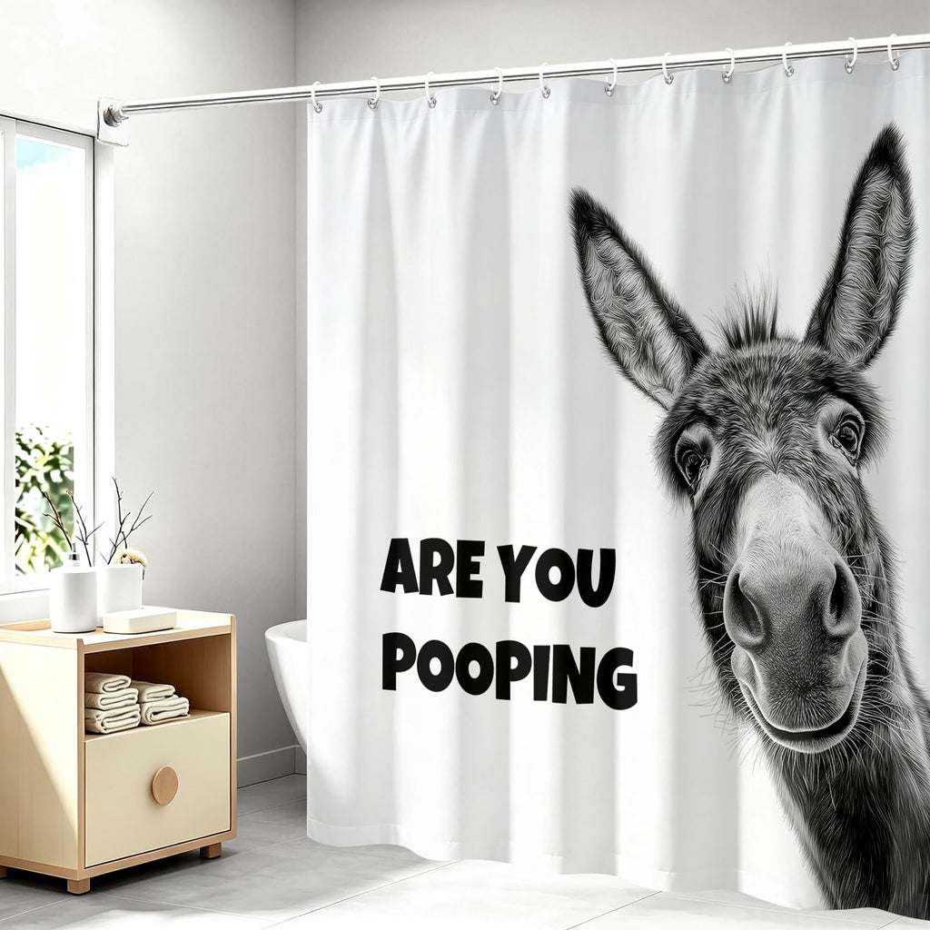 Funny Donkey are You Pooping Novelty Hilarious Whimsical Rustic Farmhouse Black and White Bathroom Bath Decor Bathtub