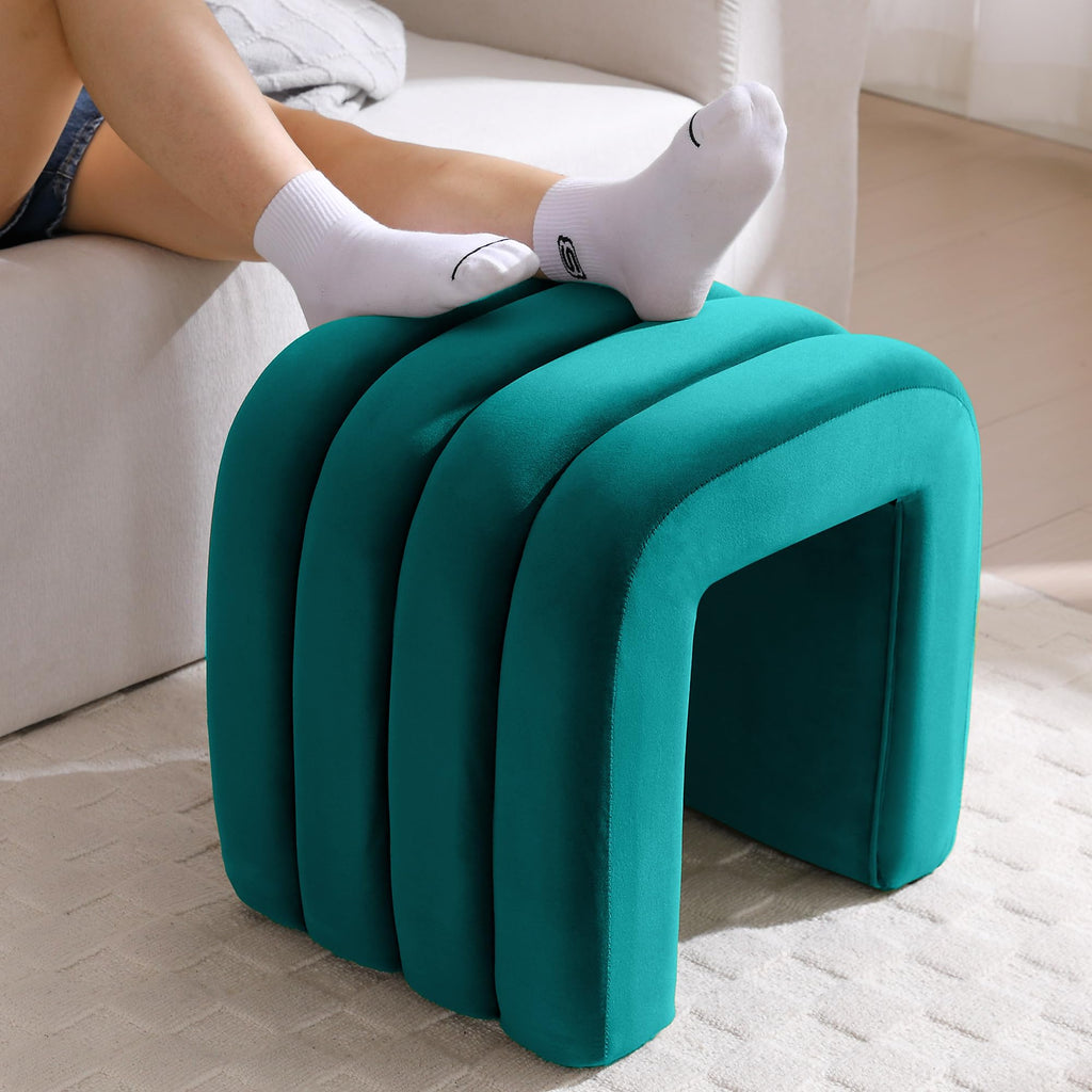 Velvet Ottoman Stools, Multifunctional Arch Ottomans, Makeup Vanity Stools, Ottomans, Side Table Seat (Teal)