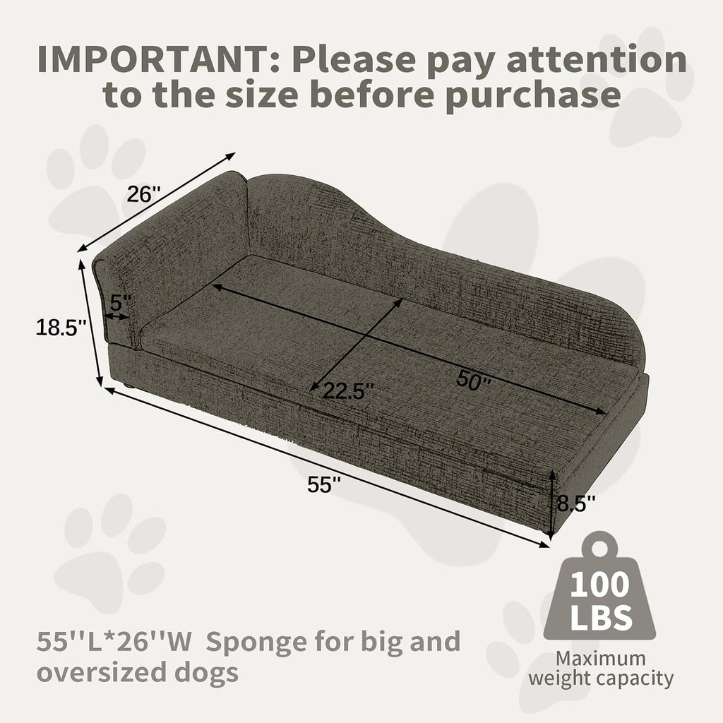 Oversized Pet Sofa for Medium & Large Dogs, Modern Dog Couch with Irregular Wave Backrest & Single Armrest