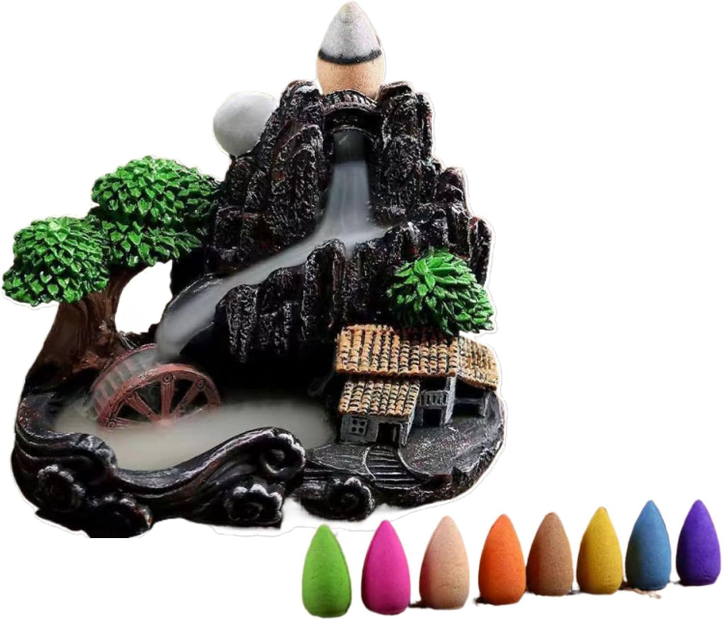 Handmade Incense Burner with 120 Cones, Waterfall Backflow Incense Holder, Fountain Decoration, Aromatherapy - Set of 5