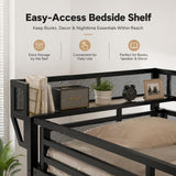 Full Loft Bed with Desk and RGB Light, Metal Loft Bed Frame with Stairs and Bedside Shelf