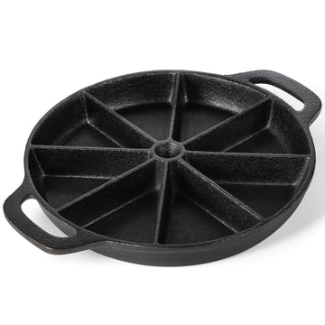 Cast Iron Wedge Pan, Non stick Round Corn Bread Skillet, Black 8-edges Biscuit Pans with Double Handles for Scones