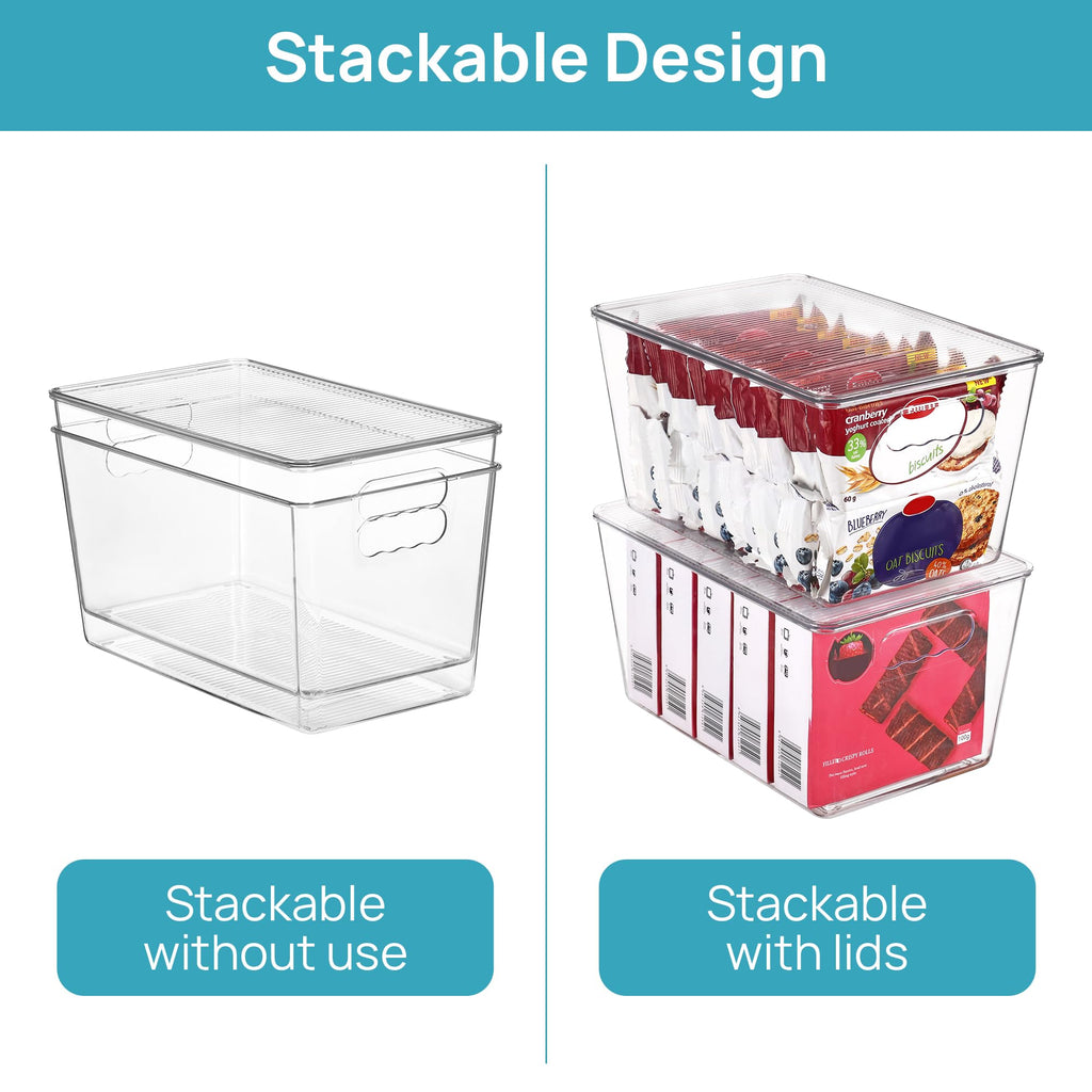12 Pack Clear Stackable Storage Bins with Lids and Handles, Large