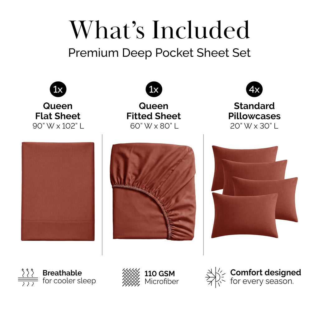 16 Inch Deep Pocket Queen Sheets Set Soft Microfiber Marsala Terracotta