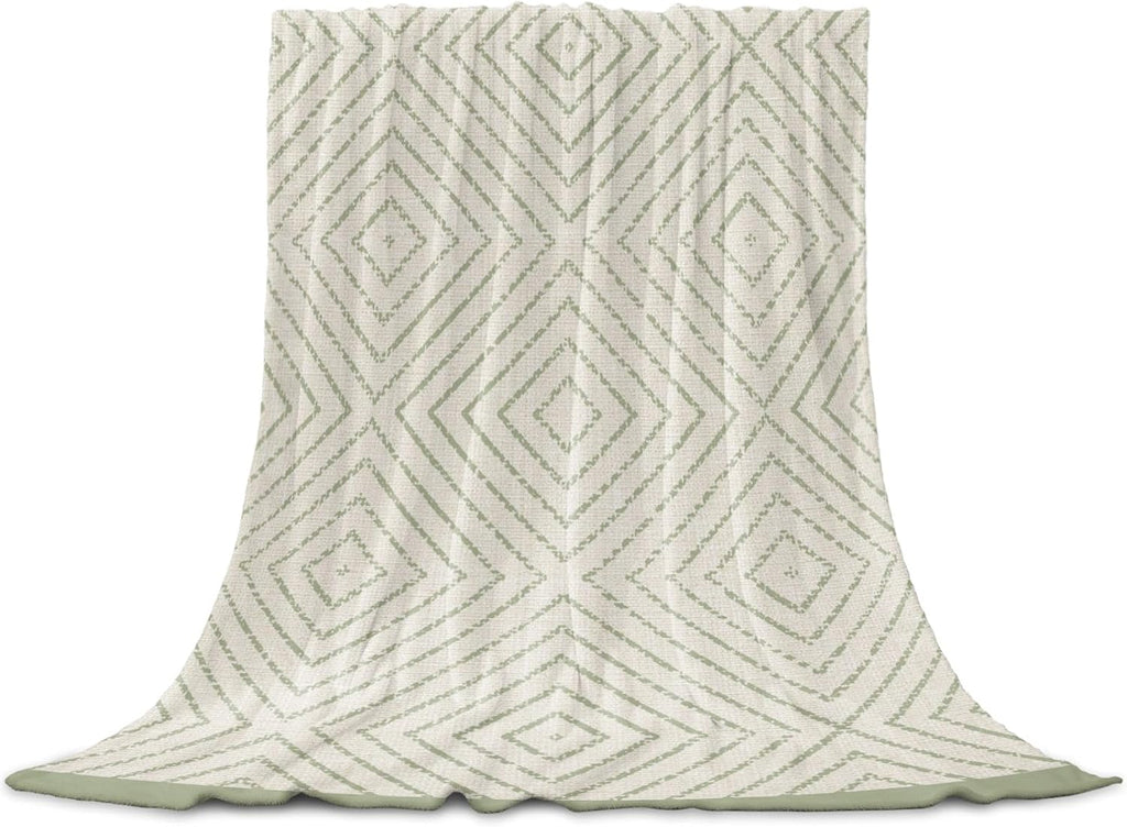Country Line Throw Blanket Rustic Boho Traditional Sage Borders Flannel Cozy Soft Warm Fleece Blankets, 30 x 40 inch