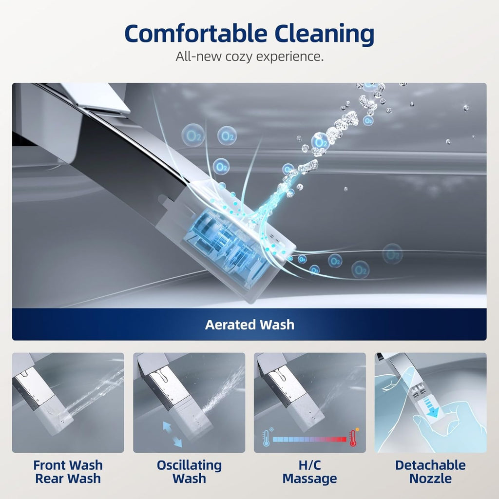 Smart Toilet with Built-in Tank - Electric Bidet Toilet with Side Knob Control, Foot Sensor Operation, Auto Flush