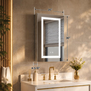 20 x 30-in LED Medicine Cabinet, Surface or Recessed Mounted, Single Right Opening Doors, Anti-Fog, Mirror with